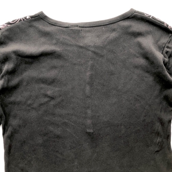 Y2K 2000s Ribbed Knit 100% Cotton Black Pink Cyber Punk Emo Goth 1/2 Button Up L - Picture 6 of 12